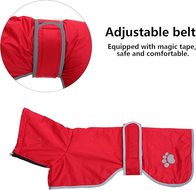 Geyecete Dog Winter Coat Greyhound Raincoat Fabric with Lamb Velvet Inside Outdoor Dog Apparel with Adjustable Bands for Medium, Large Dog-Red-S
