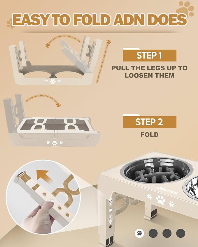 Elevated Dog Bowls, Dog Feeder with Stainless Steel Dishes & Slow Feeder Bowl, 5 Heights Adjustable Raised Stand for Medium Large, Food Dishes with Non-Slip Feet
