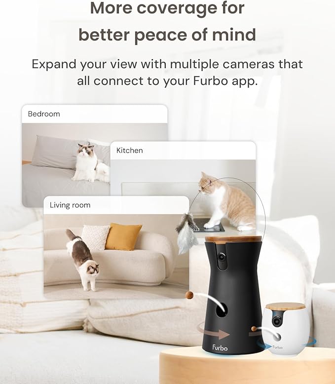 Furbo 360° Cat Camera + Mini 360° Cam (2-Camera Bundle Nanny Subscription): Cat Safety Alerts, Pet Camera with Speaker, Phone App & Night Vision (New Subscription Needed at Setup)