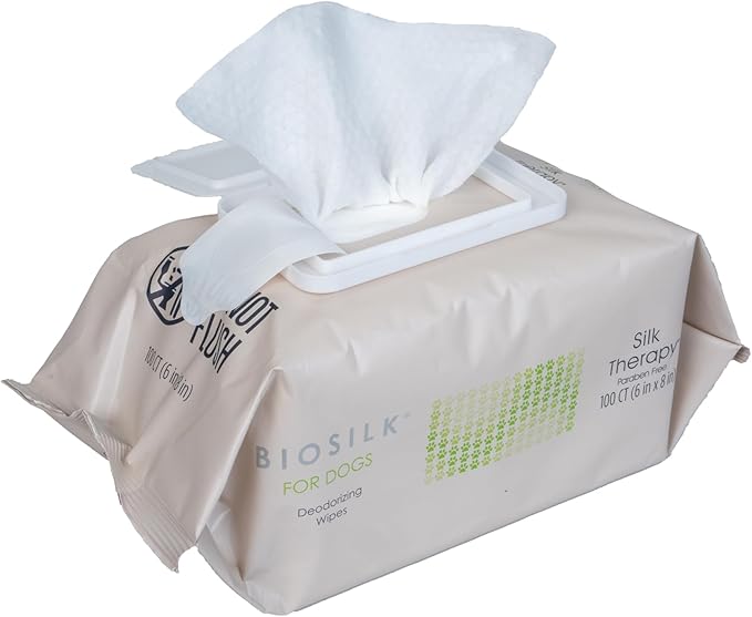 BioSilk for Dogs Deodorizing Wipes - Dog Wipes for Cleaning Deodorizing, Dog Paw Wipes - Infused with Silk Proteins & Vitamins, pH Balanced, Paraben Free