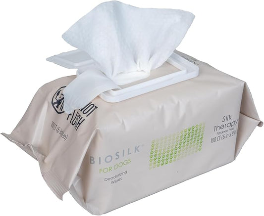 BioSilk for Dogs Deodorizing Wipes - Dog Wipes for Cleaning Deodorizing, Dog Paw Wipes - Infused with Silk Proteins & Vitamins, pH Balanced, Paraben Free