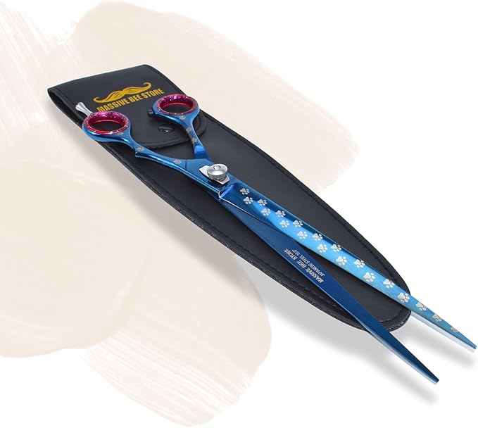 Pet Grooming Scissor Dog Blade scissor Pet Grooming Scissors Dog Hair Cutting Shears with Bag for Professional Right Hand Pet Groomer (Blue Straight, 10.0")