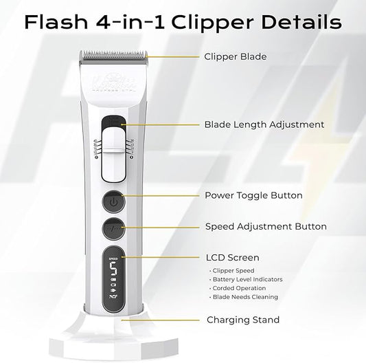 Kenchii Flash Dog Clippers for Grooming 4-in-1 Digital Cordless Cat & Dog Grooming Clipper for Pet Care, Precision Pet Grooming Trim, Shape, and Style Effortlessly, White