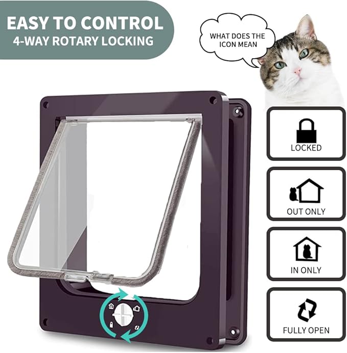 Cat Doors(Outer Size 11.6" x 10"), 4-Way Locking Cat Door for Interior Exterior Doors, Weatherproof pet Door with Magnet for Cat or Dog < 23.6 inches in Girth(Brown XL)