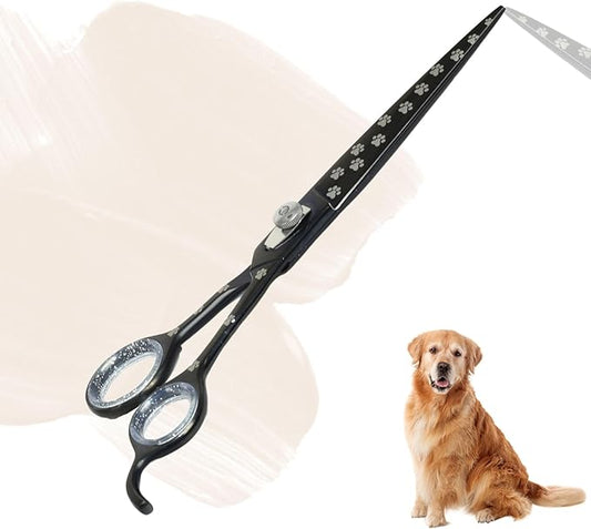 Pet Grooming Scissor Dog Blade scissor Pet Grooming Scissors Dog Hair Cutting Shears with Bag for Professional Right Hand Pet Groomer (Black Straight, 8.5")