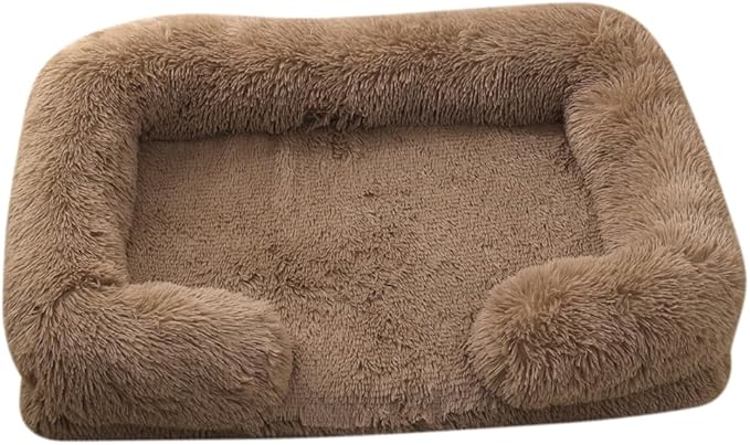 Orthopedic Dog Bed for XL Dogs - Washable Memory Foam Pet Sofa, Fluffy Plush Rectangular Bed, Waterproof Anti-Anxiety Couch, Khaki, XL