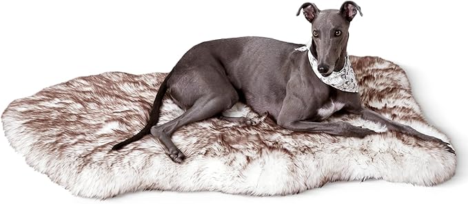 50"×30"×2" Luxury Fluffy Faux Fur Warming Dog Bed, Ultra Soft Plush Pet Rug, Washable Cozy Pad with Non-Slip Bottom, Orthopedic Supportive Sleeping Mat for Medium & Large Dogs