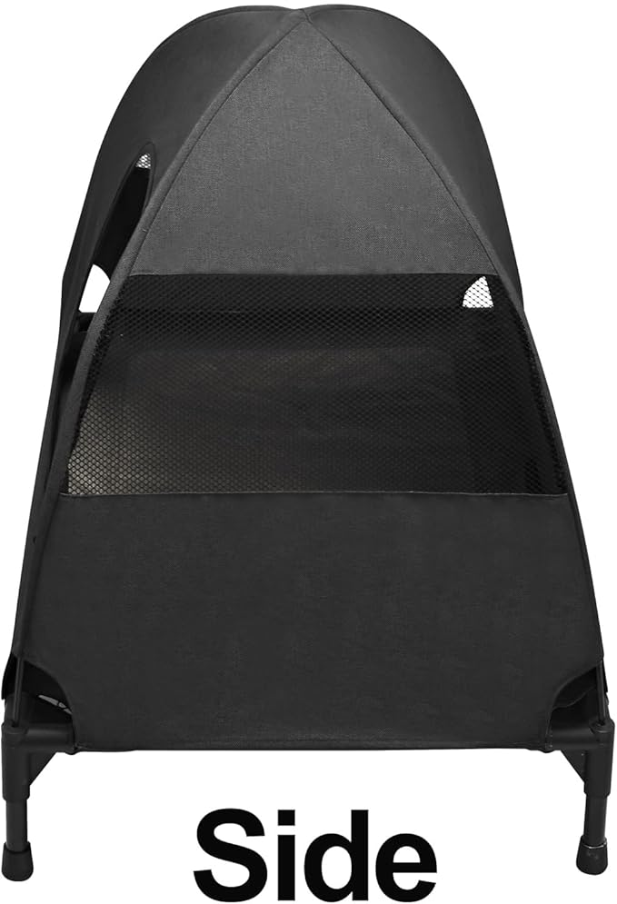 Love&go Elevated Dog Bed with Metal Frame, Cooling Raised Pet Cot for Dog and Cat (Medium-29.9x19.5x5.5 inch, M - Black Bed+Canopy)