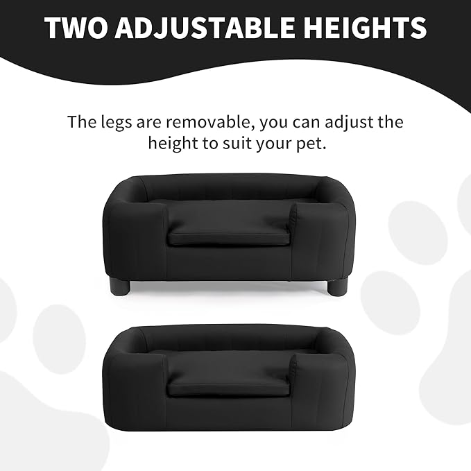37-Inch Modern Pet Sofa with PU Scratch-Resistant Fabric and Adjustable Legs, Elevated Dog Couch for Small and Medium Dogs, Comfortable Dog Sofa Bed