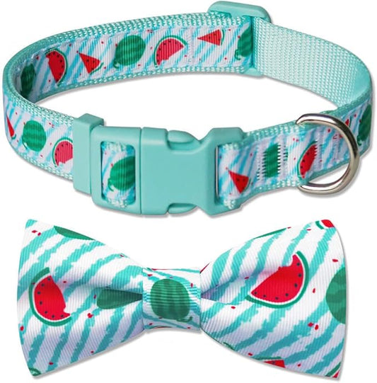 azuza Bowtie Dog Collar, Stylish and Comfy Watermelon Dog Collar with Bow Tie for Large Dogs
