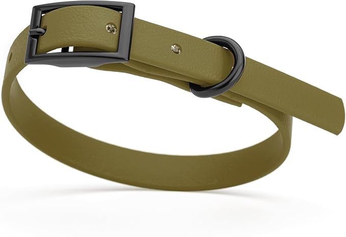 Dogline Biothane Coated Webbing Dog Collar with Black Metal Hardware: Durable Easy-Clean Everyday Collar for Dogs - Comfortable Adjustable Odor-Resistant Pet Collar, W1/2" x L9-12, Olive Drab Green