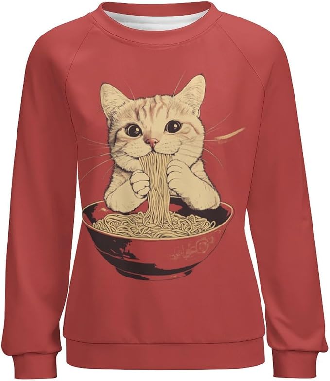Womens Ugly Christmas Sweatshirt Funny Cat Dog Printed Xmas Pullover Shirts Crewneck Long Sleeve Graphic Hoodies