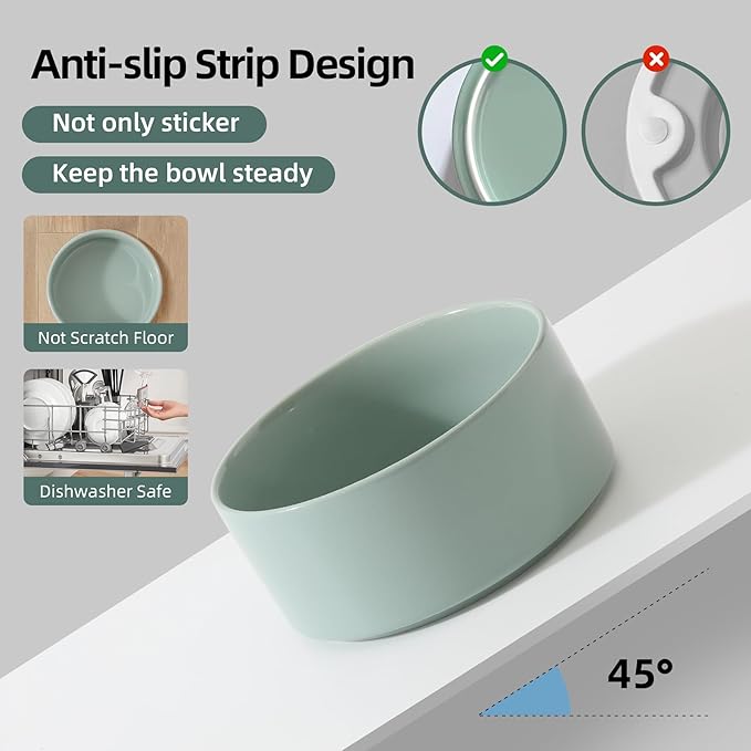 Havniva Ceramic Elevated Cat Food and Water Bowl, Kitty Bowl, Raised Cat Dish, Pet Feeder (5.1 in, 2 x Light Green + Stand)