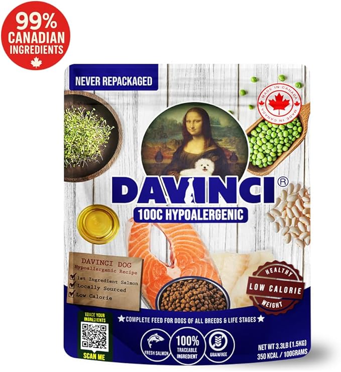 Davinci Dog Hypoallergenic Salmon 3.3lb – for Small Breeds, Novel Fish Protein, NO Chicken, Sensitive Stomach, Grain-Free, Dry Dog Food