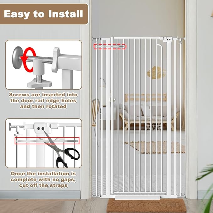 57" Extra Tall Cat Gate for Doorways 57.48'' - 62.21'' Wide High Pressure Mounted Dog Gate, Tall Pet Gates for Doorways No Drilling, Auto Close Safety Baby Gates for Dogs Cats(White)