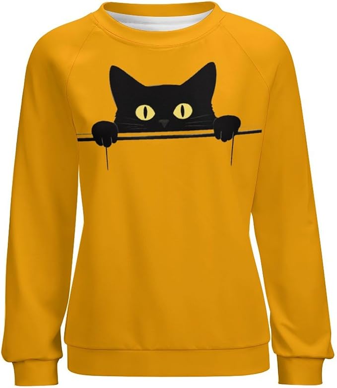 Womens Ugly Christmas Sweatshirt Funny Cat Dog Printed Xmas Pullover Shirts Crewneck Long Sleeve Graphic Hoodies