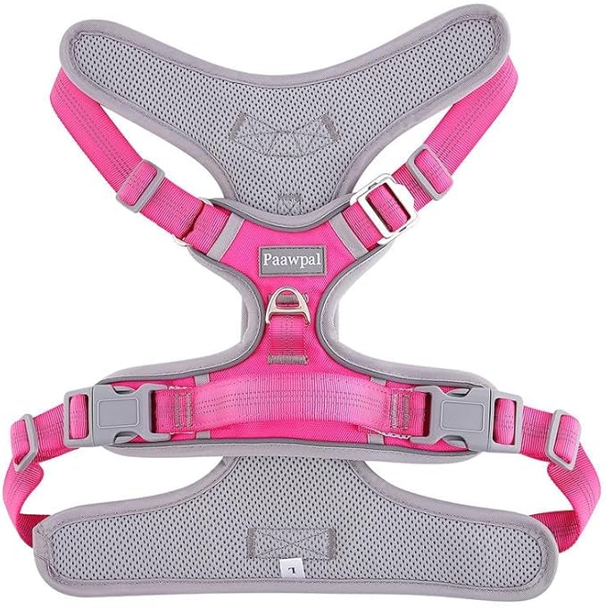 Adjustable Dog Harness - No Pull, Reflective, Soft Padded for Small, Medium, Large Dogs - Includes Leash Pink L