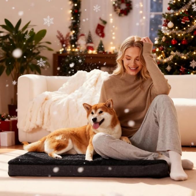Patas Lague Orthopedic Dog Bed Large Sized Dog 36''X24'',Soft Waterproof Egg Crate Foam Medium Pet Crate Beds Mat with Removable Washable Cover and Non-Slip Bottom, Black