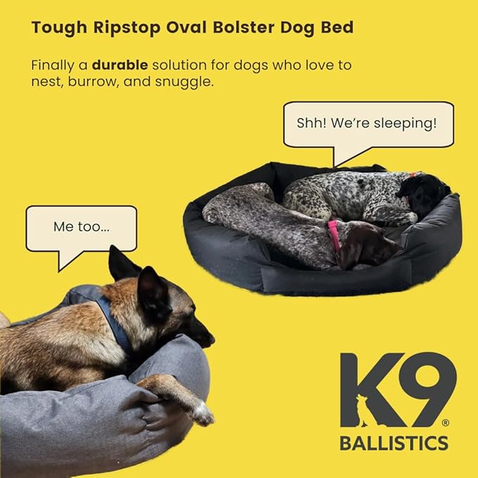 K9 Ballistics Tough Ripstop Oval Bolster Dog Bed, Calming Round Den Shape, Scratch Resistant, Machine Washable - Small, Taupe Premium Finish