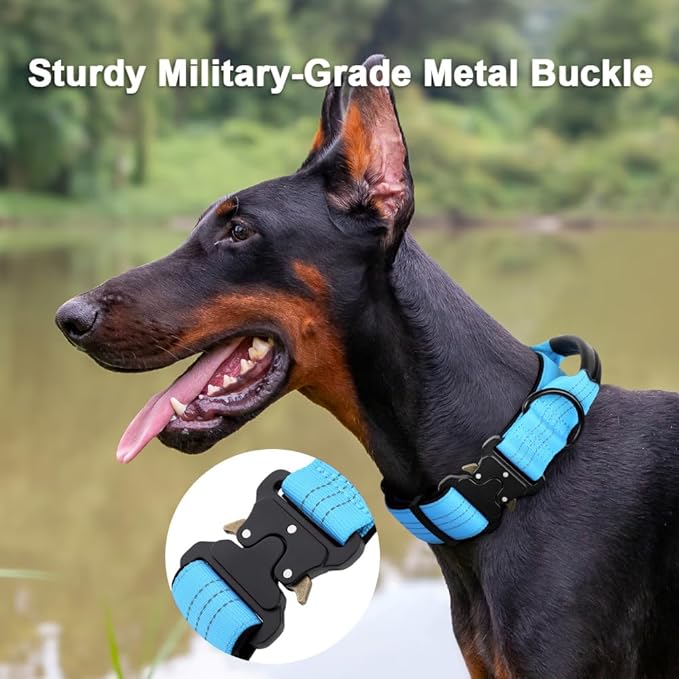 Personalized Tactical Dog Collar with Name and Phone Number, Heavy Duty Nylon Military Dog Collar with Handle and Strong Metal Buckle for Medium and Large Dogs