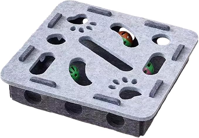 Interactive Cat Puzzle Toy, Felt Maze Box, Allows Cats to Play Independently, Scratching and Hunting Puzzle Box, Kitten Toy, a Gift for Kittens. (Gray Square)