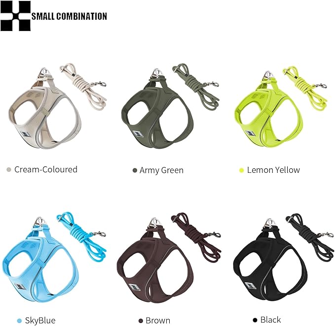 Adjustable Dog Harness with Leash, Reflective Mesh, No-Pull Design，Matching Lead Rope (Army Green, XXS)