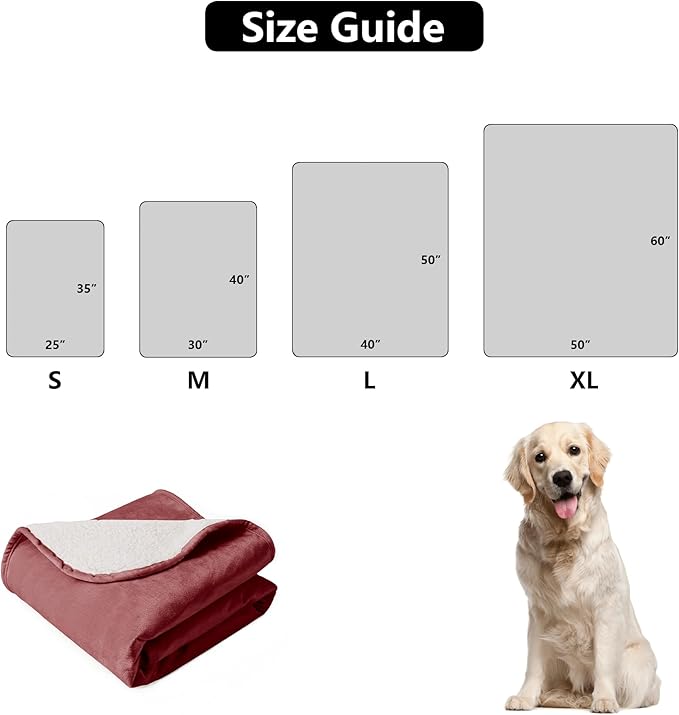 Waterproof Dog Blankets for Large Dogs, Washable Pet Blanket for Indoor Cats, Plush Sherpa Puppy Throw Furniture Protector for Bed Couch Sofa(40"x50",L,Burgundy Red)
