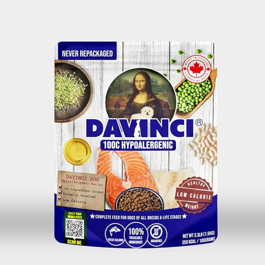 Davinci Dog Hypoallergenic Salmon 3.3lb – for Small Breeds, Novel Fish Protein, NO Chicken, Sensitive Stomach, Grain-Free, Dry Dog Food
