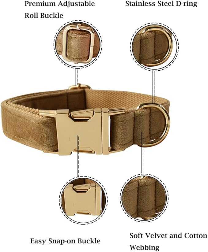 Velvet Dog Collar and Leash Set, Bright & Stylish Leash and Collar Set, Durable Pet Collars with Heavy Duty Quick Release Metal Buckle Adjustable for Samll Medium Large Dogs or Cats