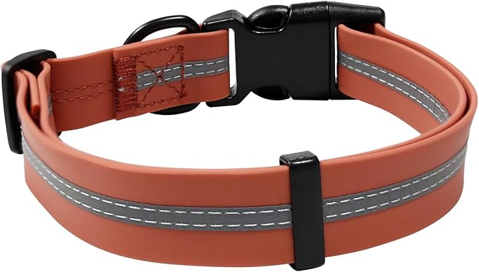 NIMBLE Dog Collar Waterproof Pet Collars Adjustable, Reflective, Durable Flex Poly Coated Nylon Basic Dog Collars 9 Colors in Size S/M/L (Large (15.35”-24.8”inches), Apricot Brandy red)