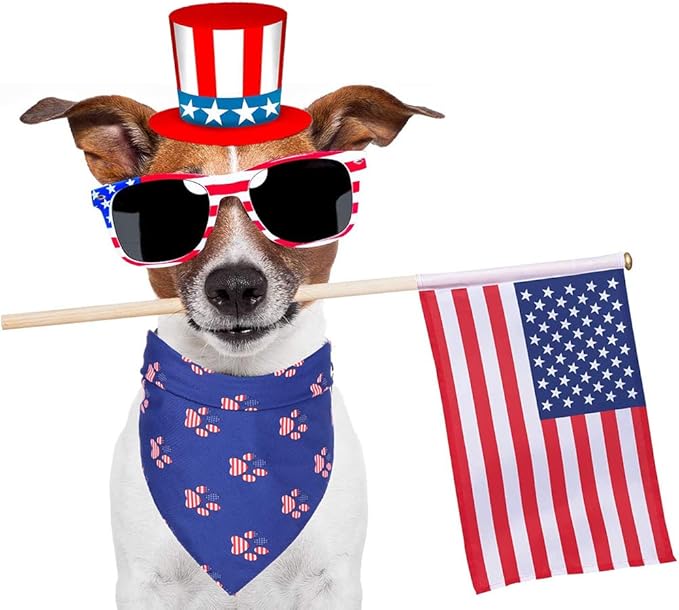 ADOGGYGO American Flag Dog Bandana, Multiple Sizes Offered, Triangle 4th of July Bandanas for Small Dogs (Small)