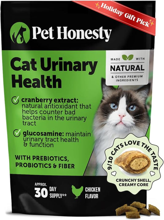 Cat Urinary Tract Health Crunchy & Creamy Chews - Promotes Healthy Digestion & Normal Bladder Function with Cranberry, Antioxidants, & Probiotics - Gut + Bladder Support Supplement (30 Day Supply)