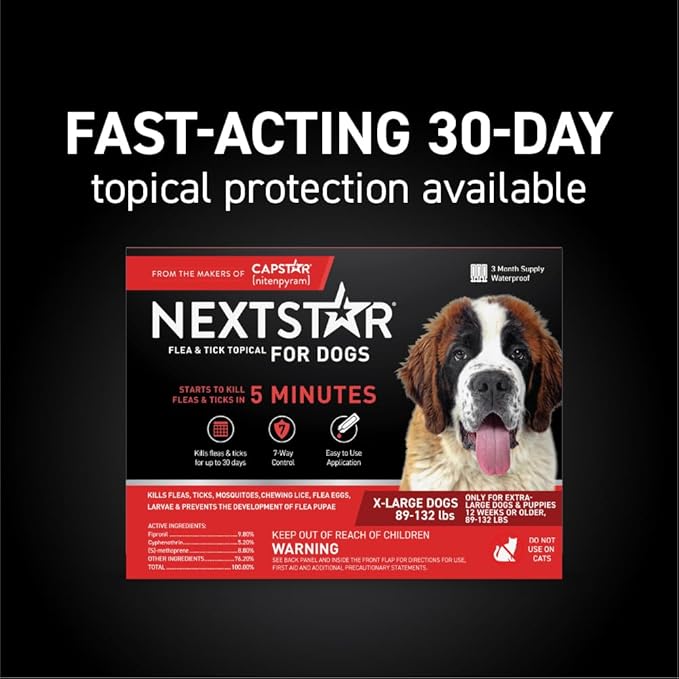 NEXTSTAR Flea and Tick Prevention for Dogs, Repellent & Control, Fast Acting Waterproof Topical Drops, Extra-Large Dog Flea & Tick Control, 6 Monthly Doses