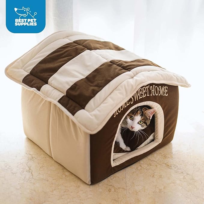 Best Pet Supplies Dog House Bed Crate Mat Tent Indoor Round Soft Plush for Small, Medium, and Large Breeds - Light Brown, 16 x 16 x 14"