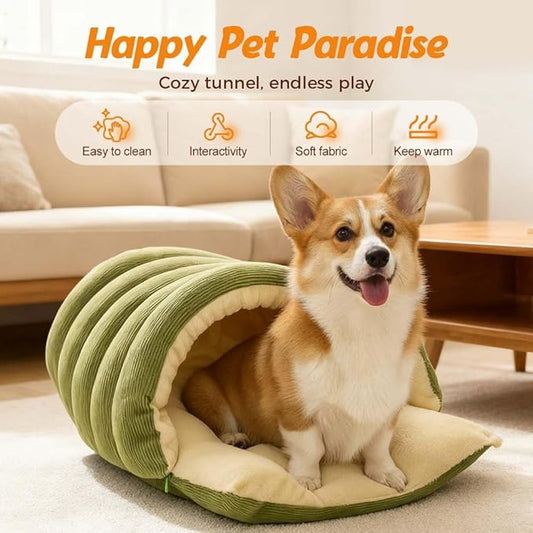 Cat Dog Cave Bed, 2026 New Winter Cave for Dog and Cat, Warm Plush Covered Cat House with Removable Cushion, Soft Sleeping Bed for Indoor Cats (Beige, Medium)
