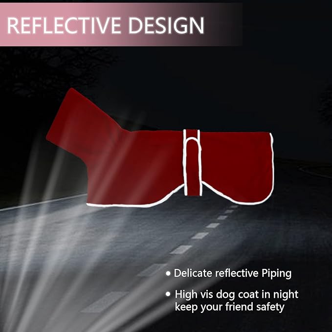Geyecete Greyhound Cosy Fleece Jumper, Dog Winter Coat with Warm Fleece Lining, Outdoor Dog Apparel with Adjustable Bands for Medium, Large Dog -Red-S