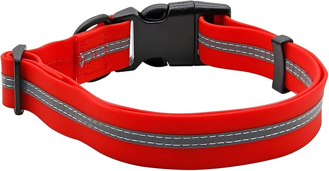 NIMBLE Dog Collar Waterproof Pet Collars Anti-Odor Durable Adjustable PVC & Polyester Soft with Reflective Cloth Stripe Basic Dog Collars S/M/L Sizes (Large (15.35”-24.8”inches), Candy Red)