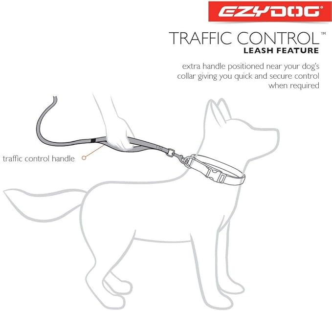 EzyDog Soft Trainer Dog Leash with Traffic Control Handle - Reflective Stitching for Nighttime Safety and Superior Strength and Comfortability for Training Small Dogs (Under 26 lbs) (72”, Purple)