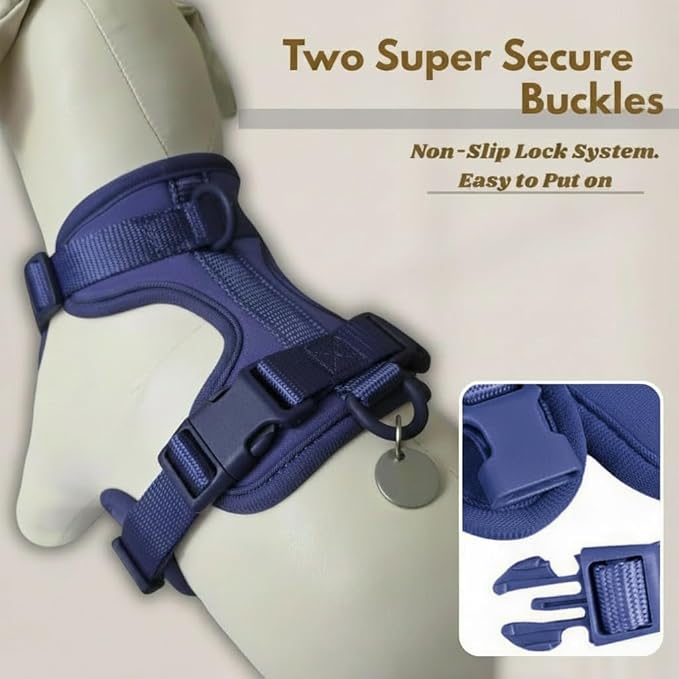 Dog Harness, No-Pull Pet Harness with 3 Leash Clips, Adjustable Soft Padded Dog Vest, Breathable Mesh Cushion for Small Medium Large Dogs (Blue, Large (Neck:20"-25" Chest 28"-41"))