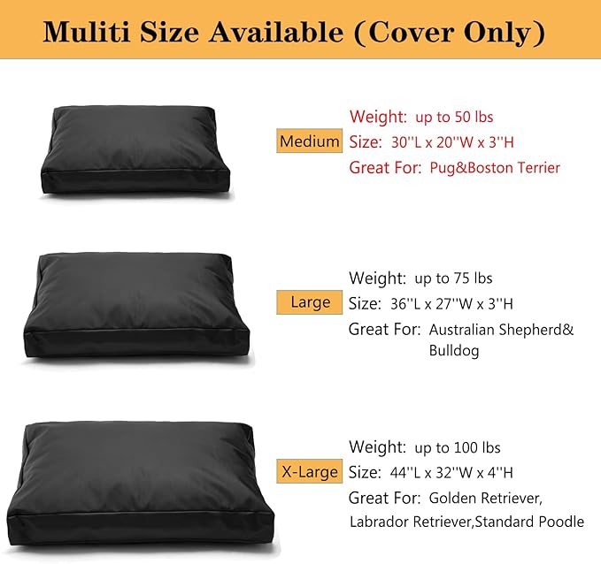 Replacement Dog Bed Cover,Heavy Duty Waterproof Removable 30" L x 20" W x 4" H Reusable Dog Bed Covers with Zipper-Cover Only
