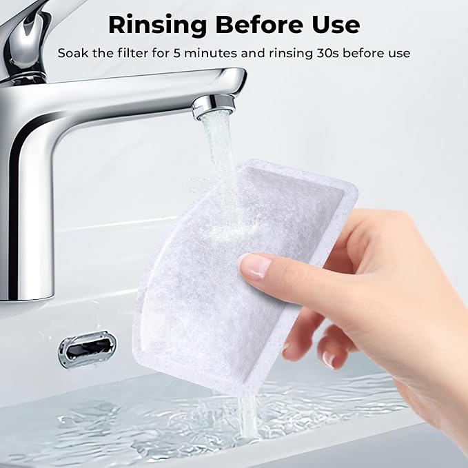 6PCS Cat Water Fountain Filters Replacement for ORSDA D30 67oz/2L Stainless Steel Pet Fountain, Carbon Filters with Triple Filtration System, 3PCS Pump Sponges