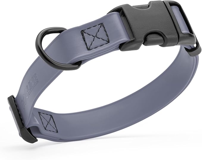 Dogline Durable Biothane Waterproof Collar for Dogs - Odor-Resistant Coated Webbing, Quick-Release Design, Comfortable Adjustable Fit, 3/4" W by 12-19" L, Battleship Gray