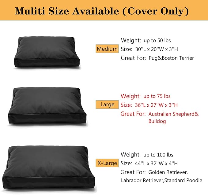 Replacement Dog Bed Cover,Heavy Duty Waterproof Removable 36" L x 27" W x 4" H Reusable Dog Bed Covers with Zipper-Cover Only