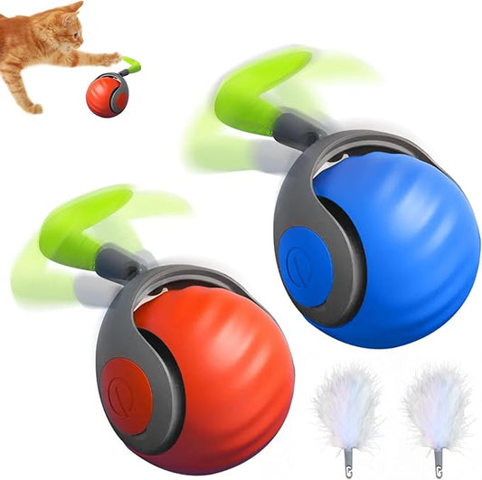 LUPAPA Automatic Moving Cat Toy, 2025 Upgrade Motion Activated Ball with Feather Tail, USB Rechargeable Smart Cat Toys for Indoor, Fun Exercise for Kittens (Blue and Orange)