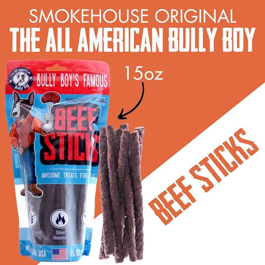 Bully Boy's Famous Beef Sticks Dog Treats | Free from Wheat, Corn, Soy, or Gluten | USA Sourced Ingredients | with Smokehouse Beef | Made in Utah | 15 oz - 1 Pack