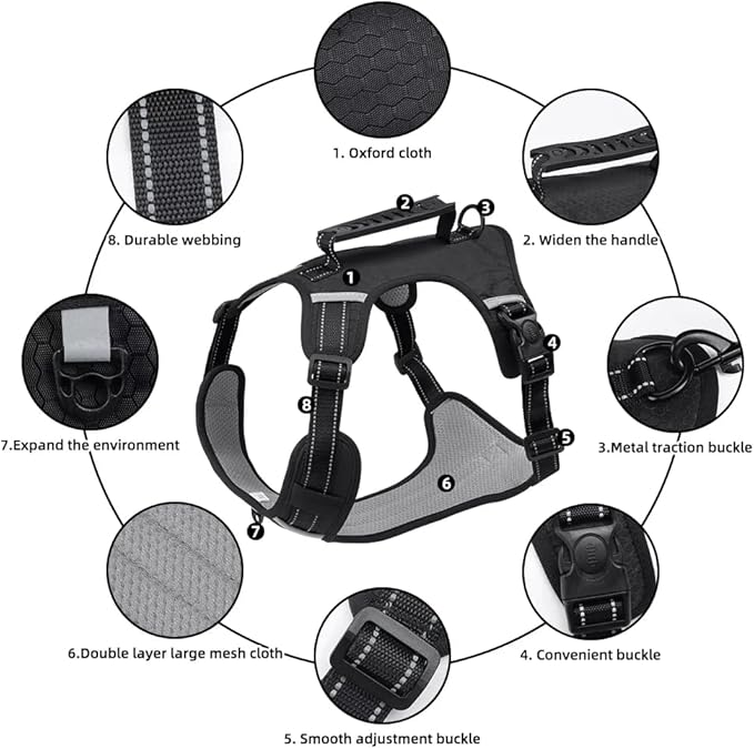 Dog Harness No Pull Adjustable Reflective,for Medium and Large Small Dog with Leash 59.06in (Black, XS)