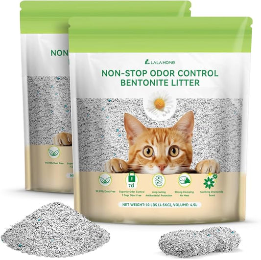 LALAHOME Bentonite Litter Sodium Mineral Cat Litter Clumping, Odor Control Kitty Litter for Self Cleaning Box & Automatic Litter Box, Dust Free, Strong Durability, 20 lb
