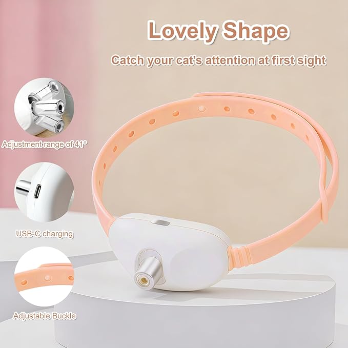 Walfront Interactive Cat Toy, Automatic Pink Light-Up Collar Design, Adjustable Fit 9.1–13.4"(23–34cm) USB Rechargeable 2 Modes Wide Beam Angle, Indoor Activity for Active Cats, Exciting Fun