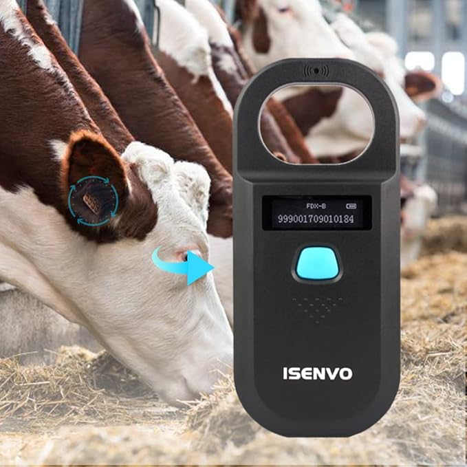 Pet Microchip Scanner Rechargeable RFID EMID Micro Chip Reader Scanner 134.2kHz 125kHz 15 Digits Pet Chip ID Scanner for Animal/Pets/Pigs/Dogs/Cats (190A)