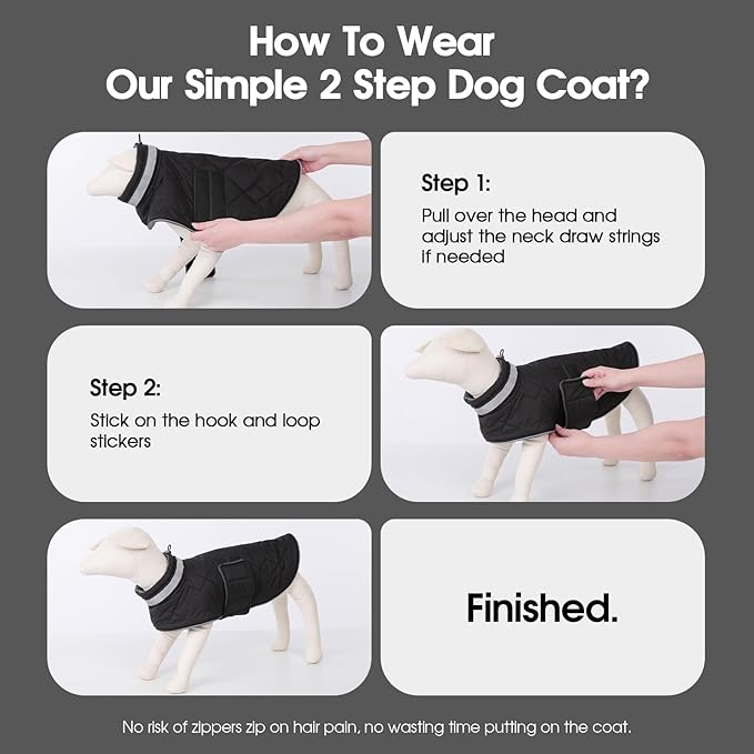 Dog Winter Coat Warm Padded Puppy Jacket Windproof Water Resistant Clothes for Small Medium Large Pets Christmas Sweater Outfit Vest(Black, 2XL)